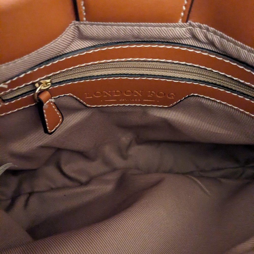 London Fog, Dark Brown Logo Canvas , Kate Satchel Style, Slightly use. - Picture 11 of 12